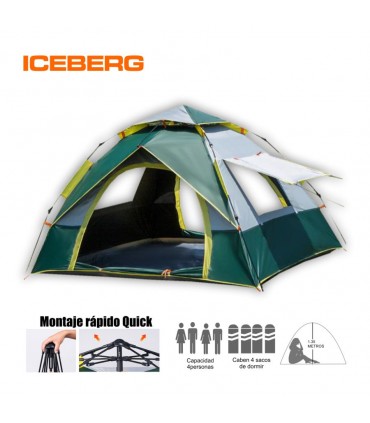 Tienda de campaña ICEBERG 2.10*2.0*1.35M Quick Verde