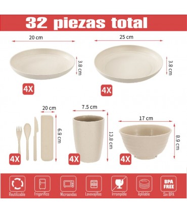 Game Tableware 32 pieces Polypropylene (PP) L Beige