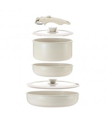 Set Olla + Sarten + Cazo + Couvercle et poignée détachable. Beige