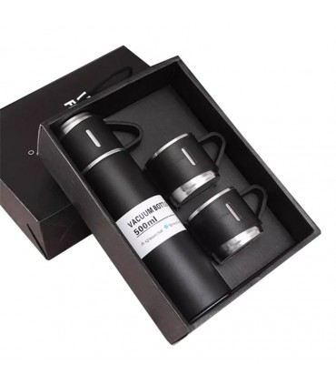 Isotherme Thermosflasche mit 2 Tassen 0,5 Liter schwarz