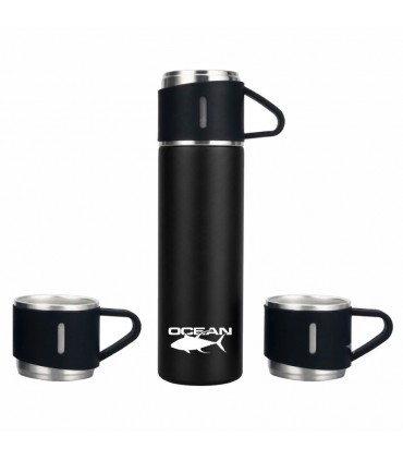 Botella termo isotérmica con 2 tazas 0.5 Litros Negra