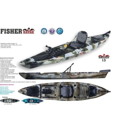 Kayak Angler 13 Lunghezza 4.05m Larghezza 0.84m.