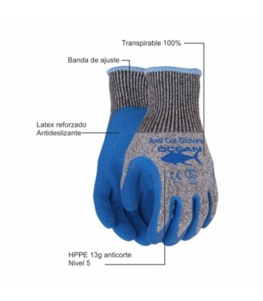 Guantes Gripper anticorte Ocean talla unica Blue