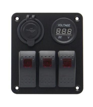 Panel 3 switch + voltmeter + USB socket