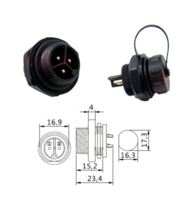 M16 connector Panel base 3 contacts IP67