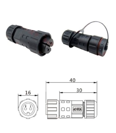 Conector M12 aereo 2 contactos IP67