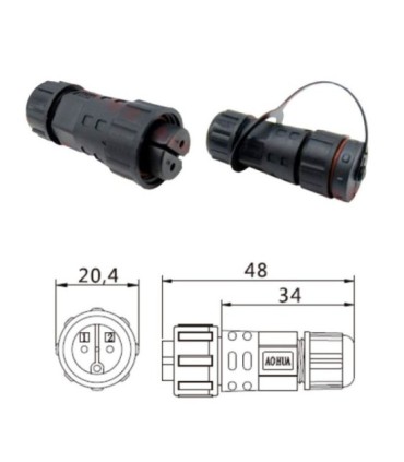 M16 aerial connector 2 contacts IP67