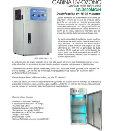 Cabine UV+Ozone de 100 litros 3gr/h
