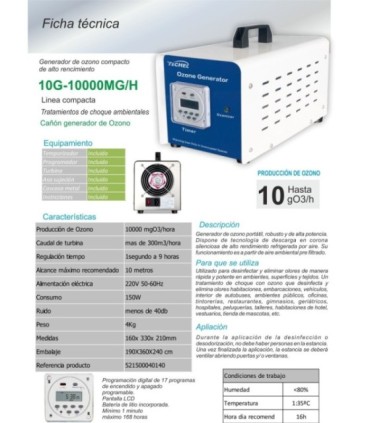 Canhão de ozônio portátil de alto desempenho 10gr/h