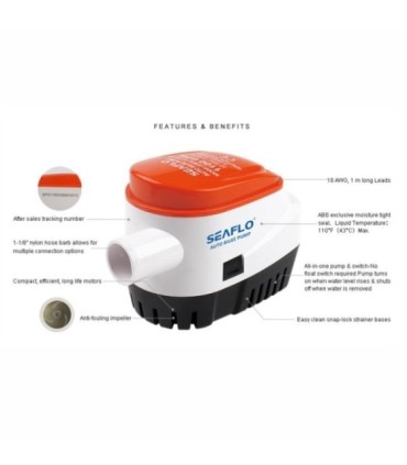 Seaflo automatic submersible bilge pump 12v 1100 GPH